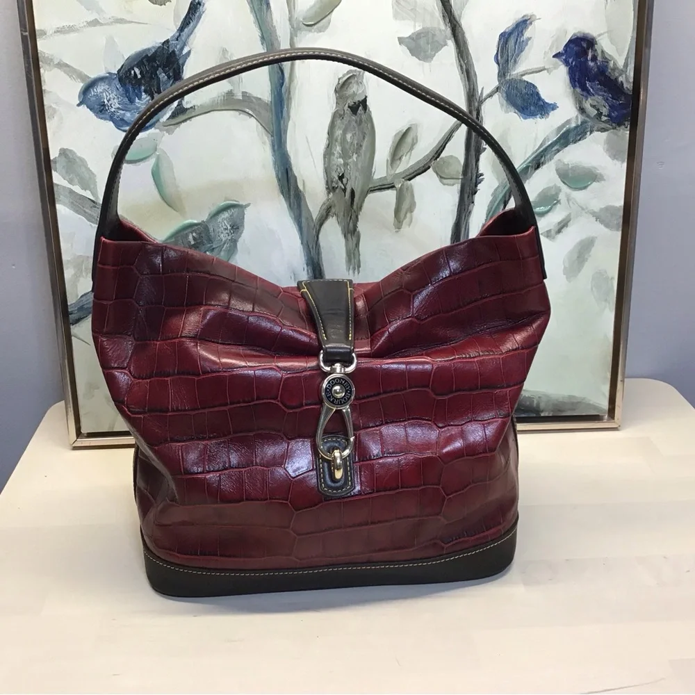Dooney & Bourke Red Croc Embossed Italian Leather Dennison Hobo Shoulder Bag - Picture 1 of 16